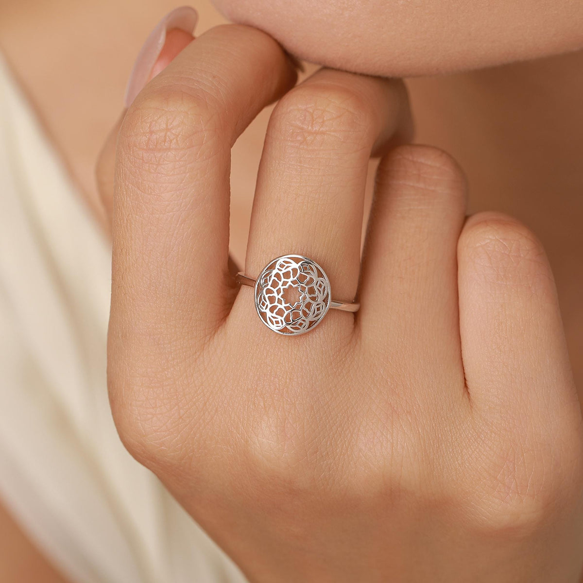 Sterling Silver Mandala Cut Out Open Ring