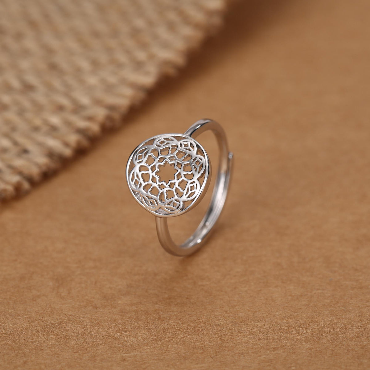 Sterling Silver Mandala Cut Out Open Ring