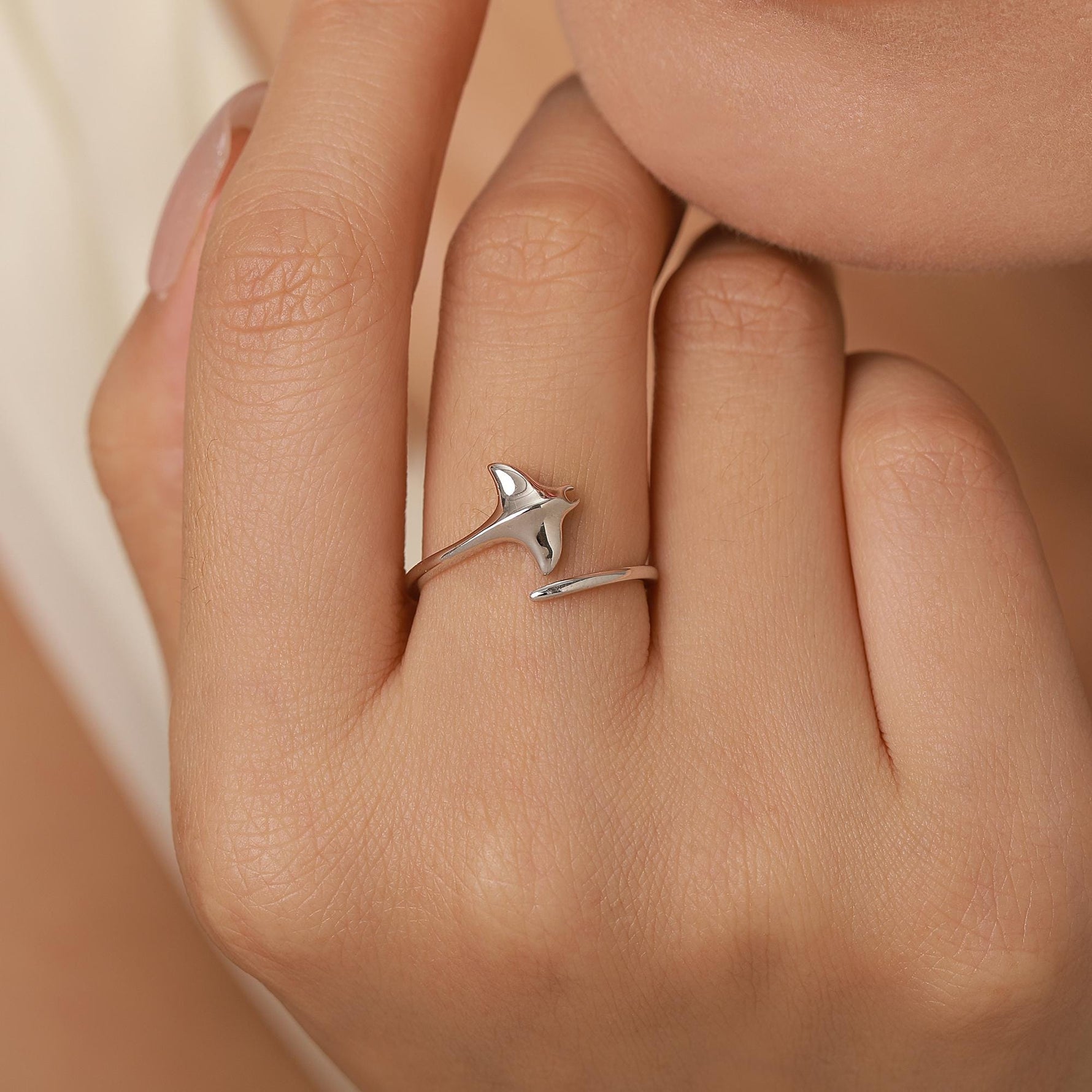 Sterling Silver Manta Ray Open Ring
