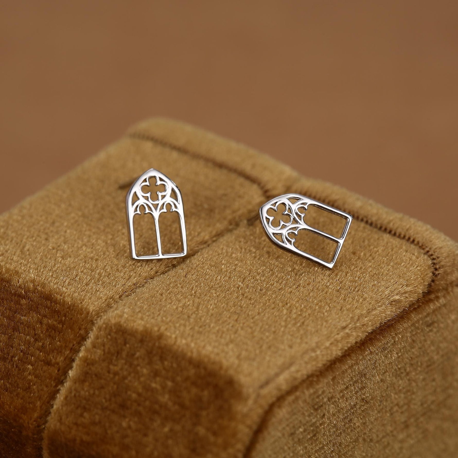 Sterling Silver Gothic Cathedral Window Stud Earrings