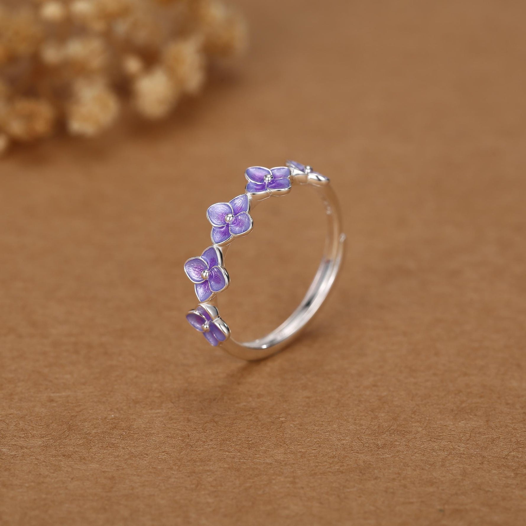 Sterling Silver Purple Hydrangea Open Ring