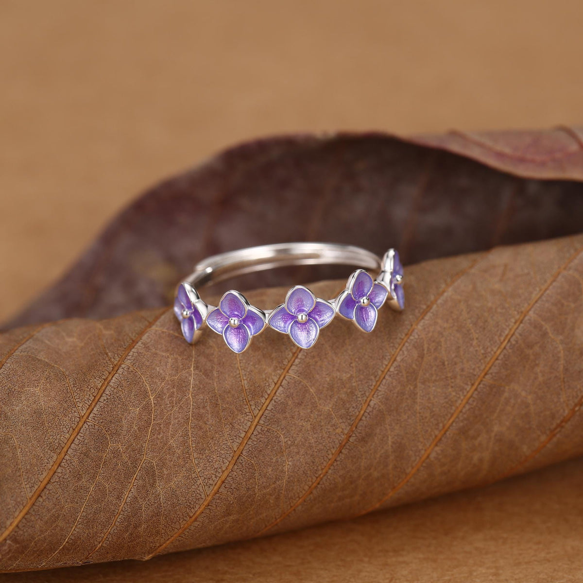 Sterling Silver Purple Hydrangea Open Ring