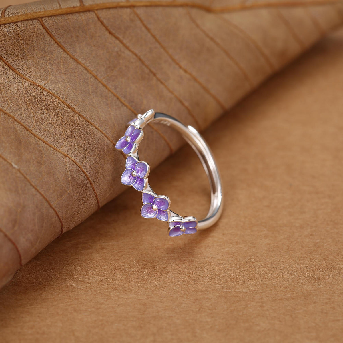 Sterling Silver Purple Hydrangea Open Ring