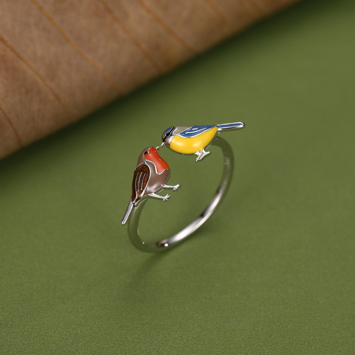 Sterling Silver Robin and Blue Tit Open Ring
