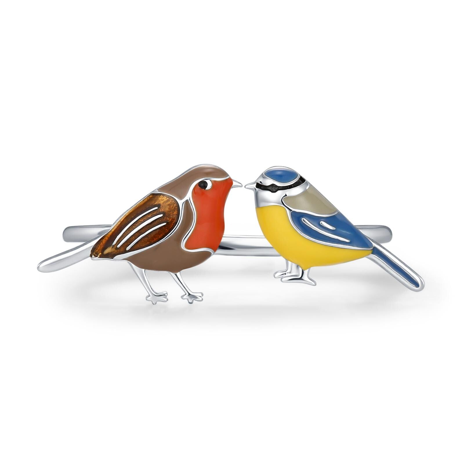 Sterling Silver Robin and Blue Tit Open Ring