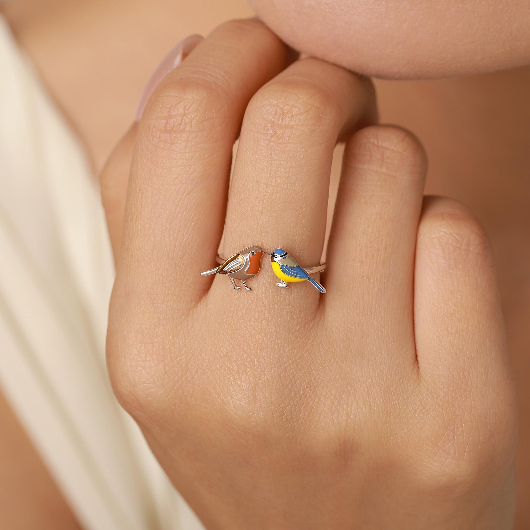 Sterling Silver Robin and Blue Tit Open Ring