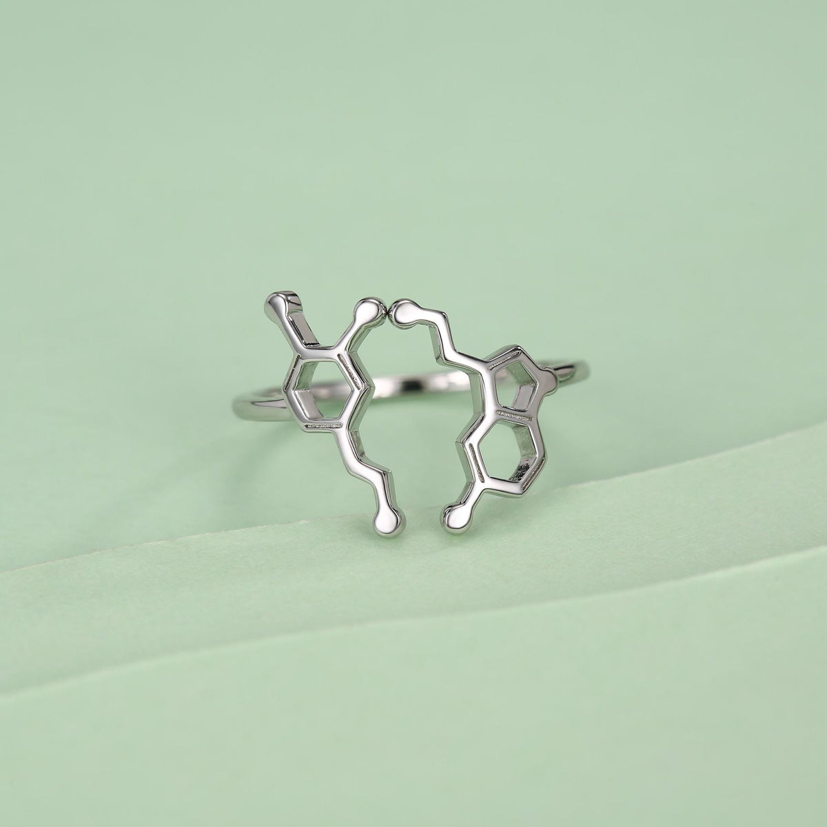 Sterling Silver Serotonin and Dopamine Molecule Open Ring