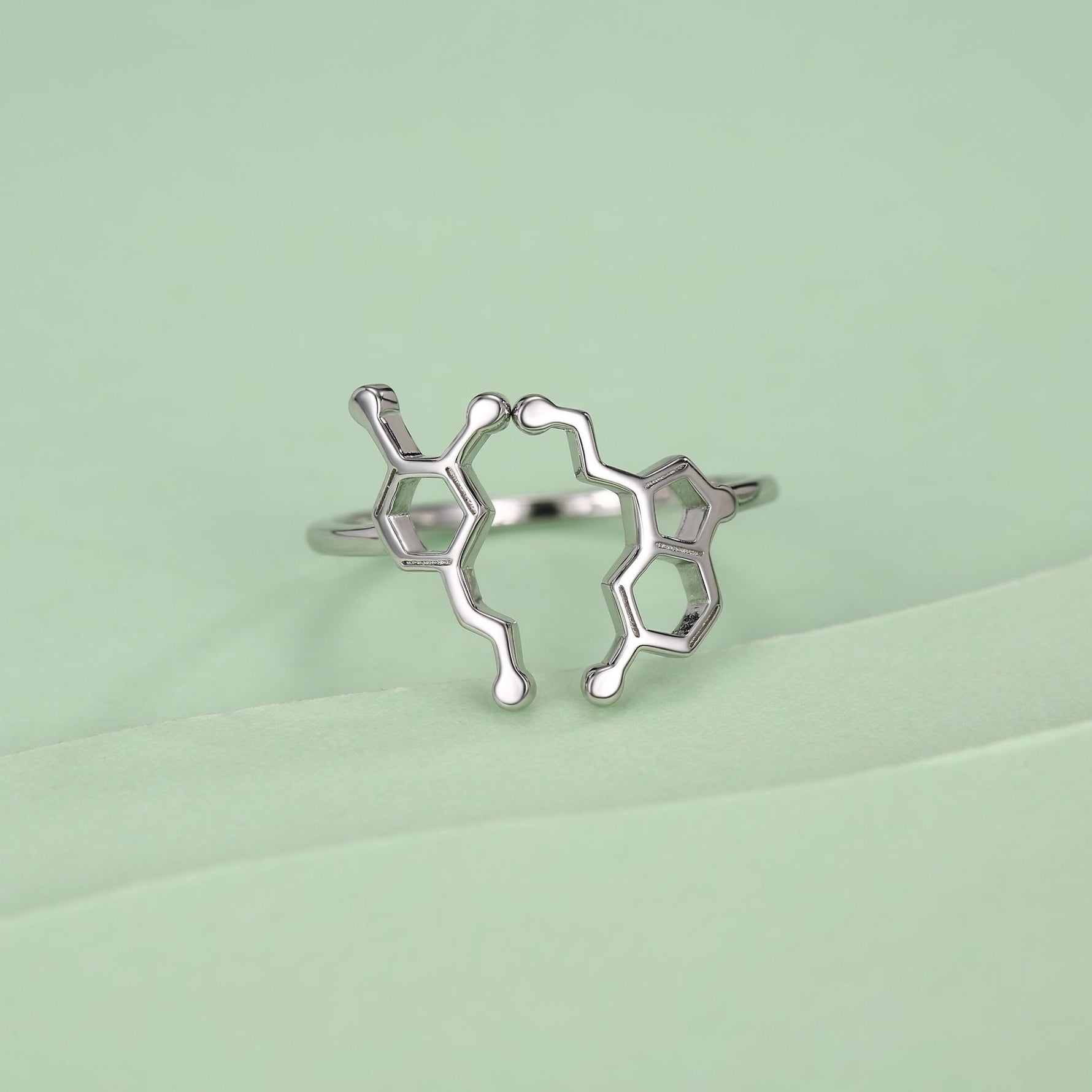 Sterling Silver Serotonin and Dopamine Molecule Open Ring
