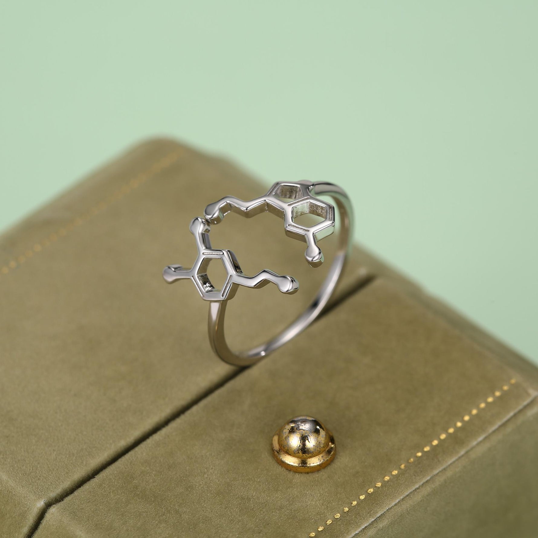 Sterling Silver Serotonin and Dopamine Molecule Open Ring
