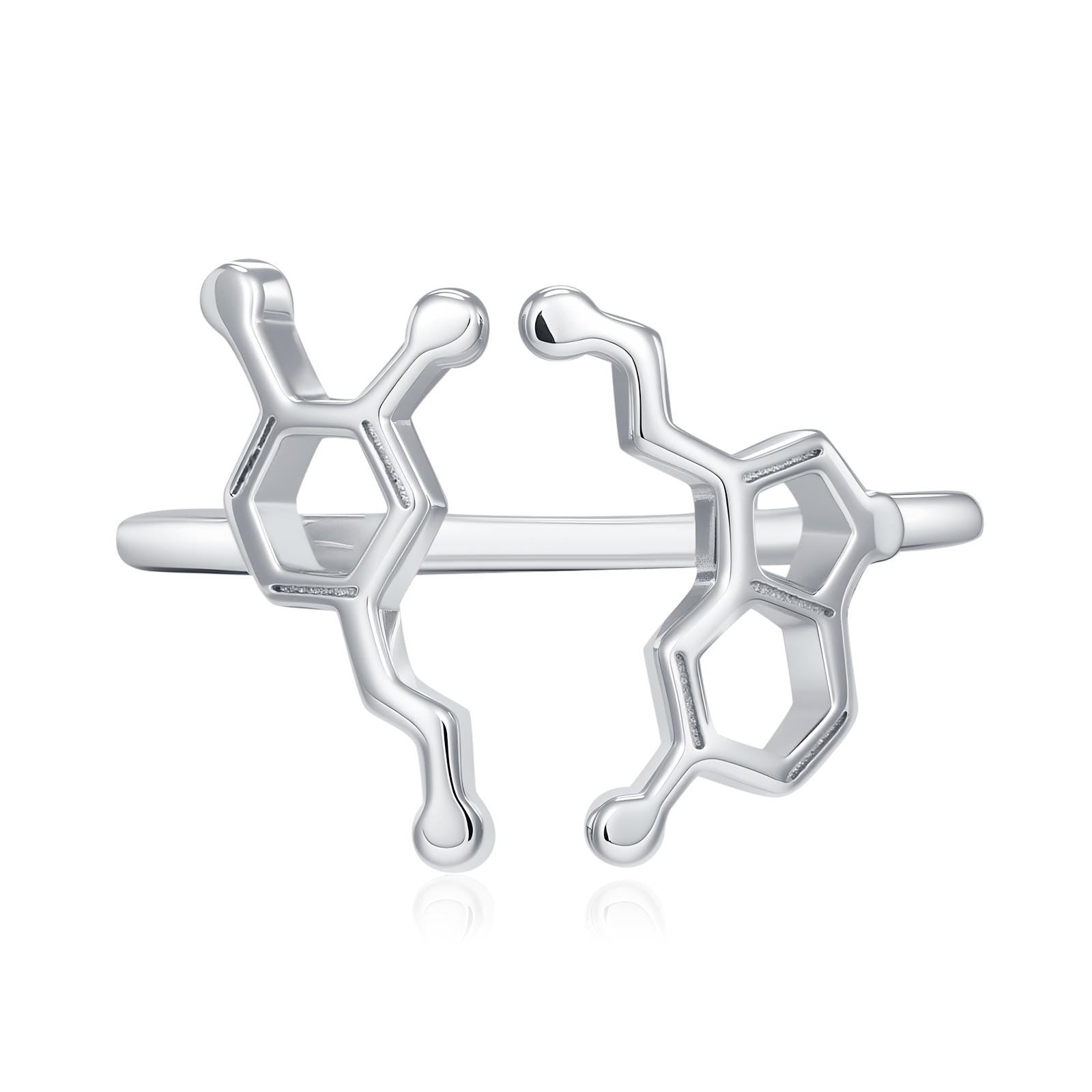 Sterling Silver Serotonin and Dopamine Molecule Open Ring
