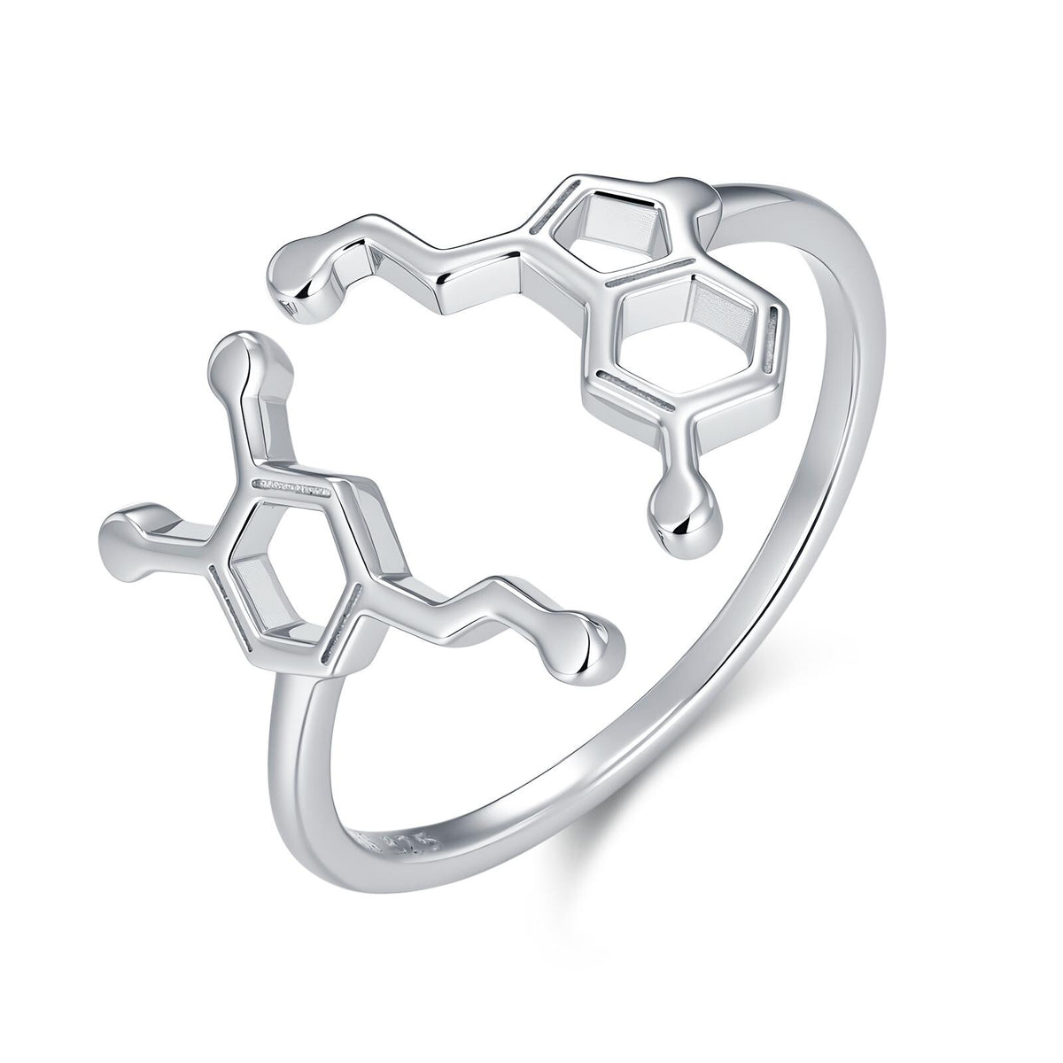 Sterling Silver Serotonin and Dopamine Molecule Open Ring