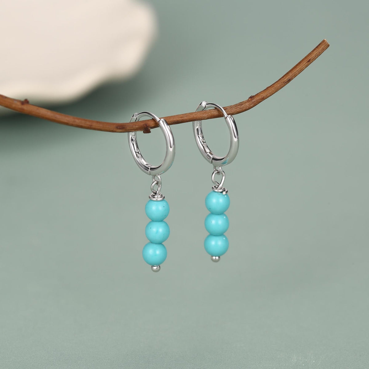 Sterling Silver Turquoise Bead Huggie Hoop Earrings