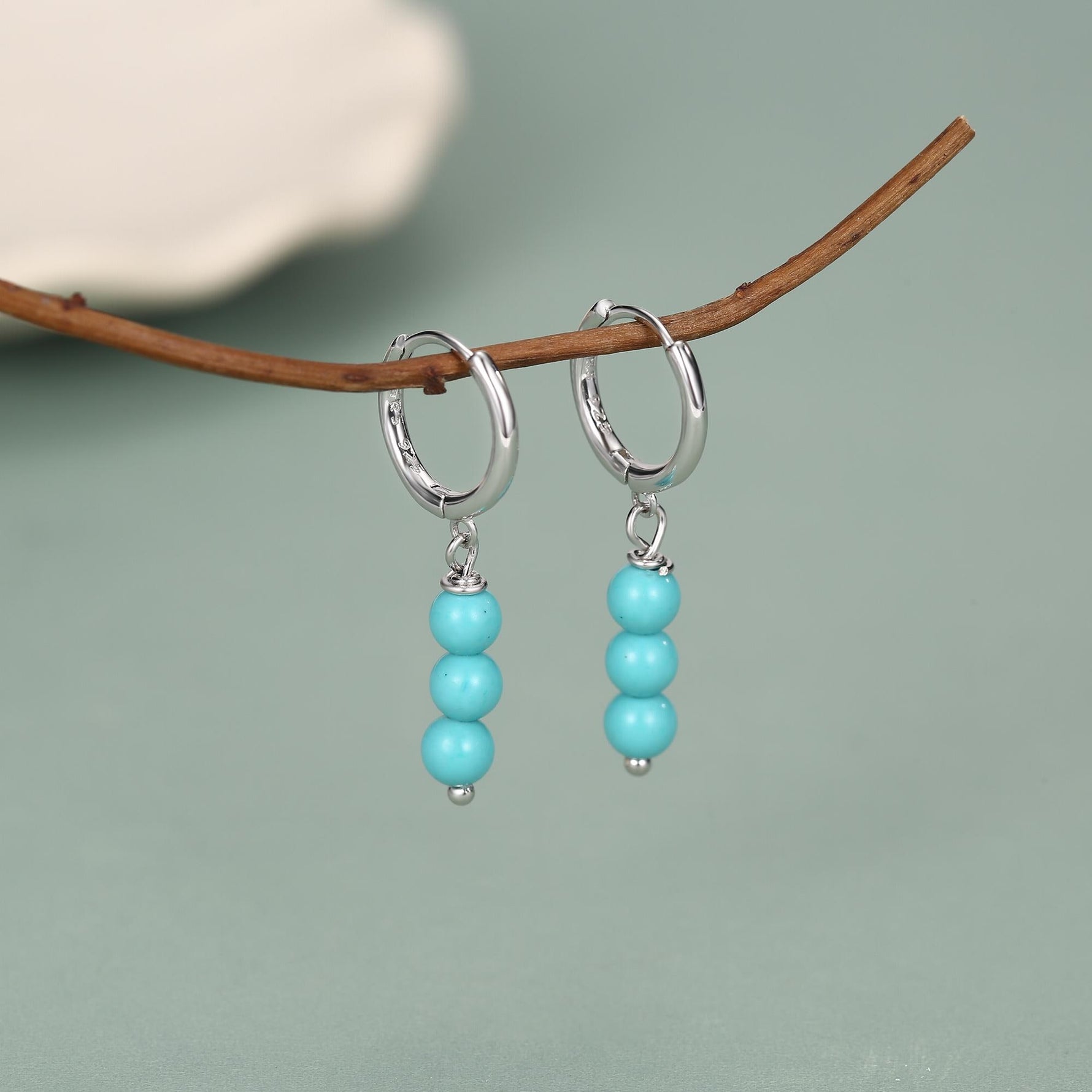 Sterling Silver Turquoise Bead Huggie Hoop Earrings