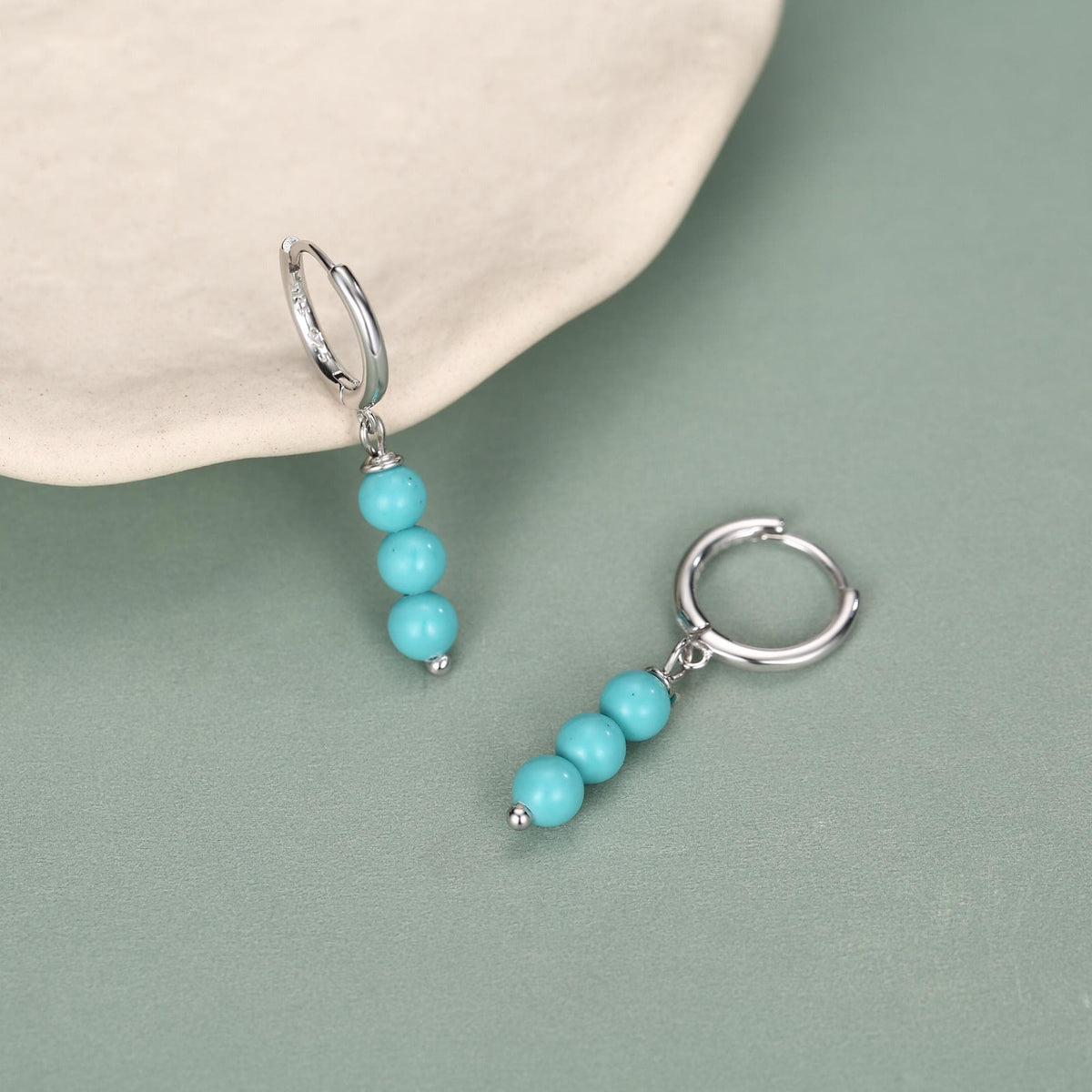 Sterling Silver Turquoise Bead Huggie Hoop Earrings