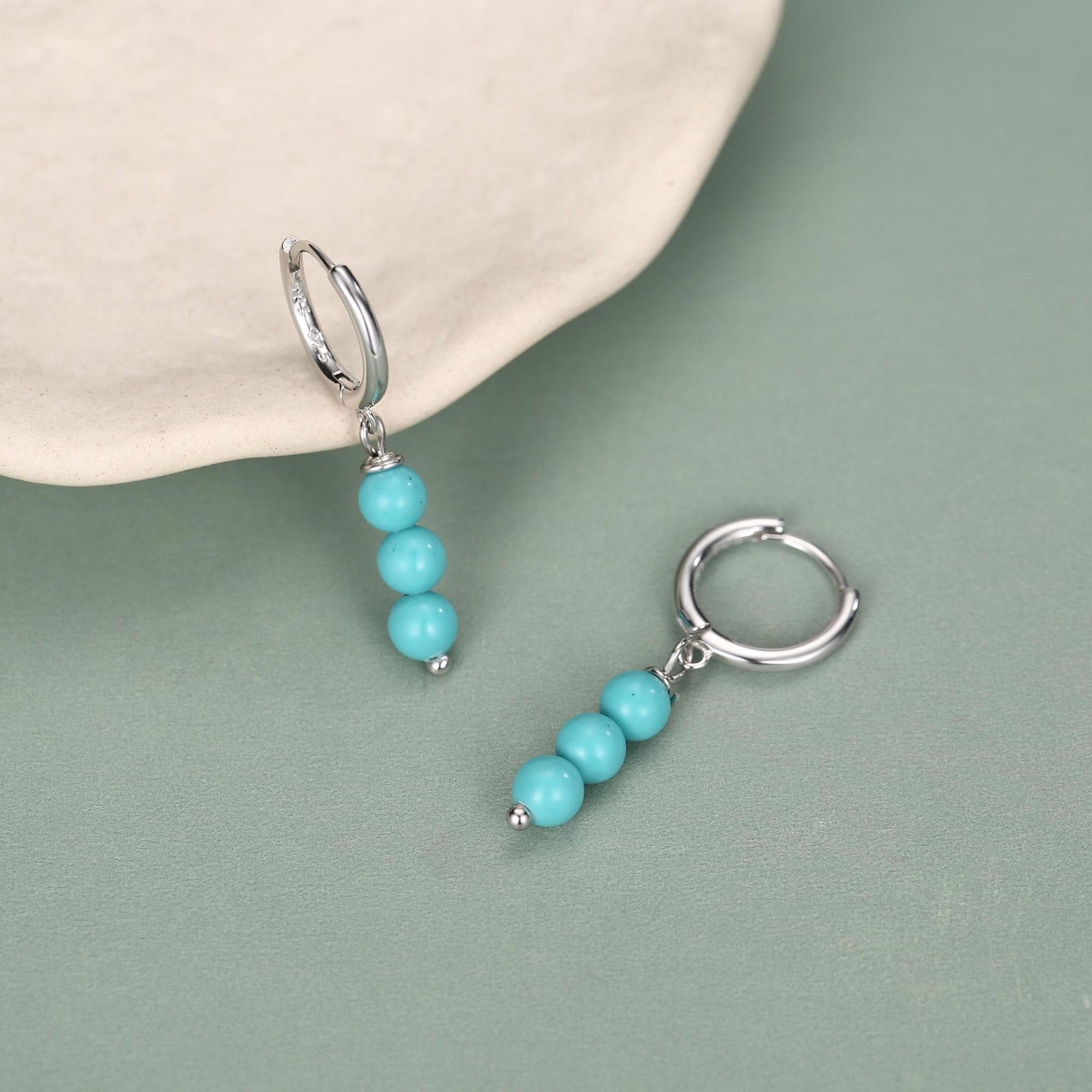 Sterling Silver Turquoise Bead Huggie Hoop Earrings