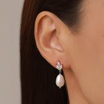 Sterling Silver Natural Freshwater Pearl and CZ Drop Earrings