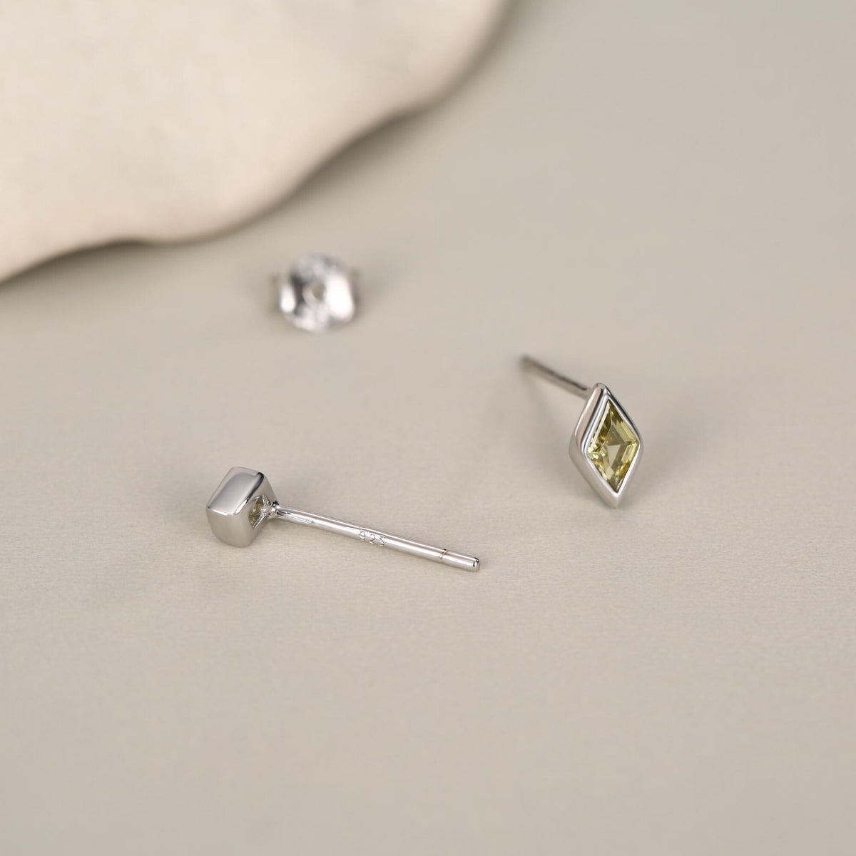 Sterling Silver Olive Green CZ Rhombus Stud Earrings