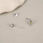 Sterling Silver Olive Green CZ Rhombus Stud Earrings