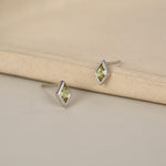 Sterling Silver Olive Green CZ Rhombus Stud Earrings
