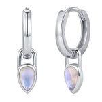 Sterling Silver Moonstone Teardrop Huggie Hoop Earrings