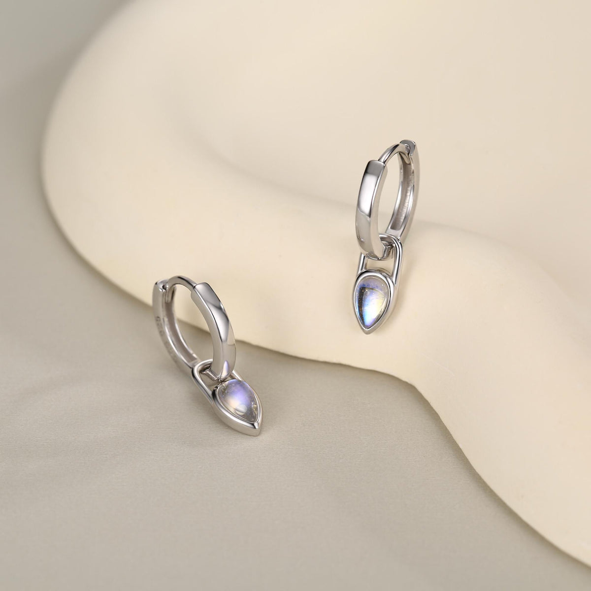 Sterling Silver Moonstone Teardrop Huggie Hoop Earrings