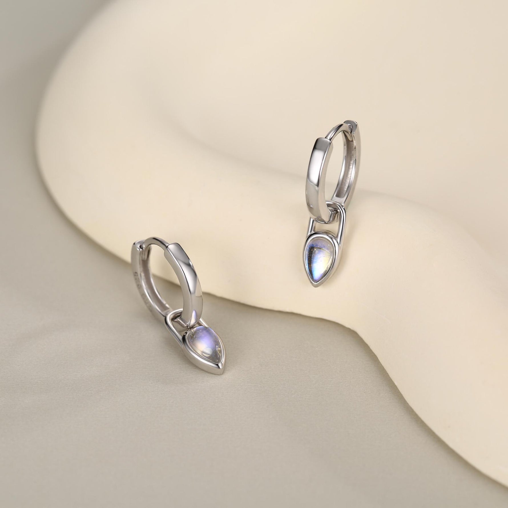 Sterling Silver Moonstone Teardrop Huggie Hoop Earrings