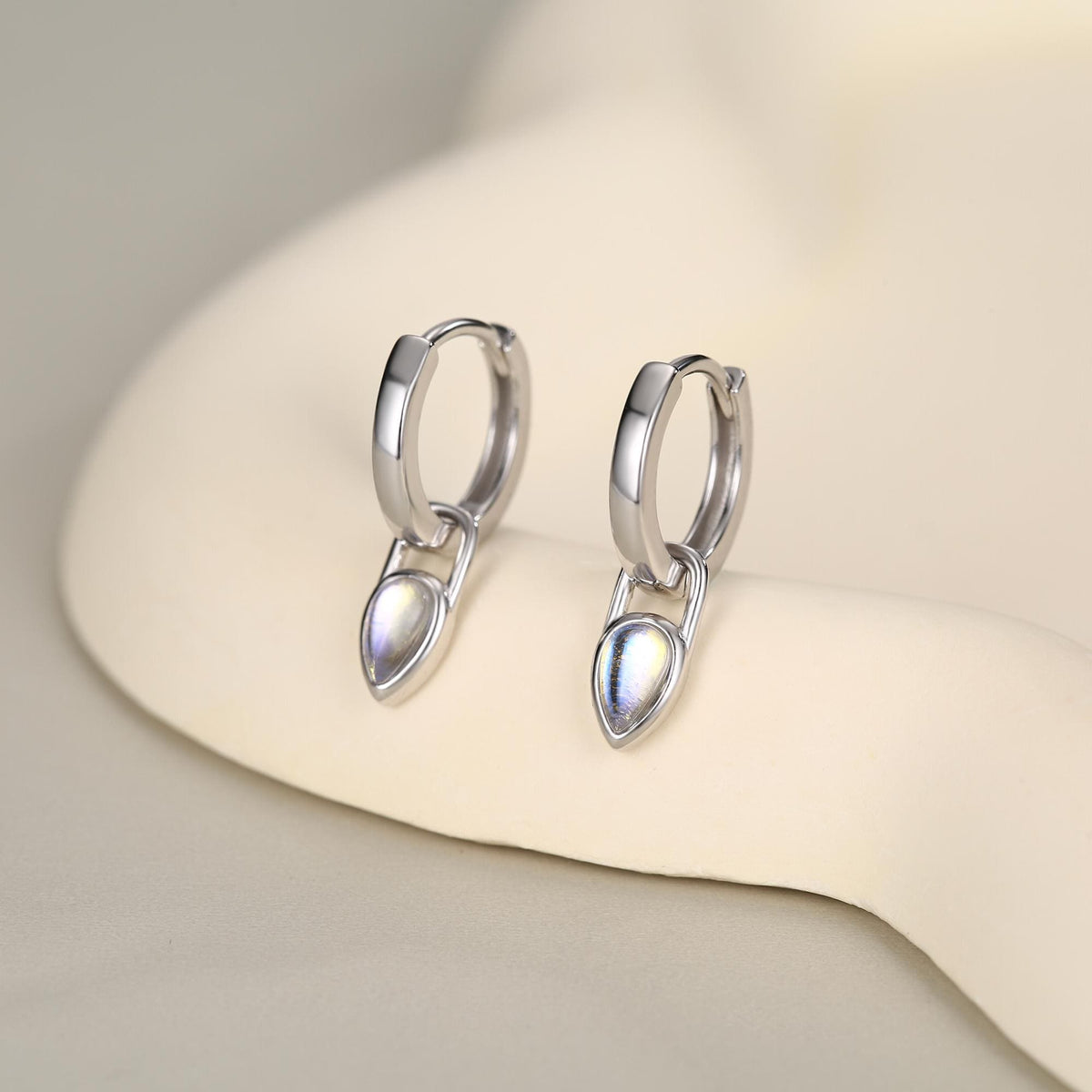 Sterling Silver Moonstone Teardrop Huggie Hoop Earrings