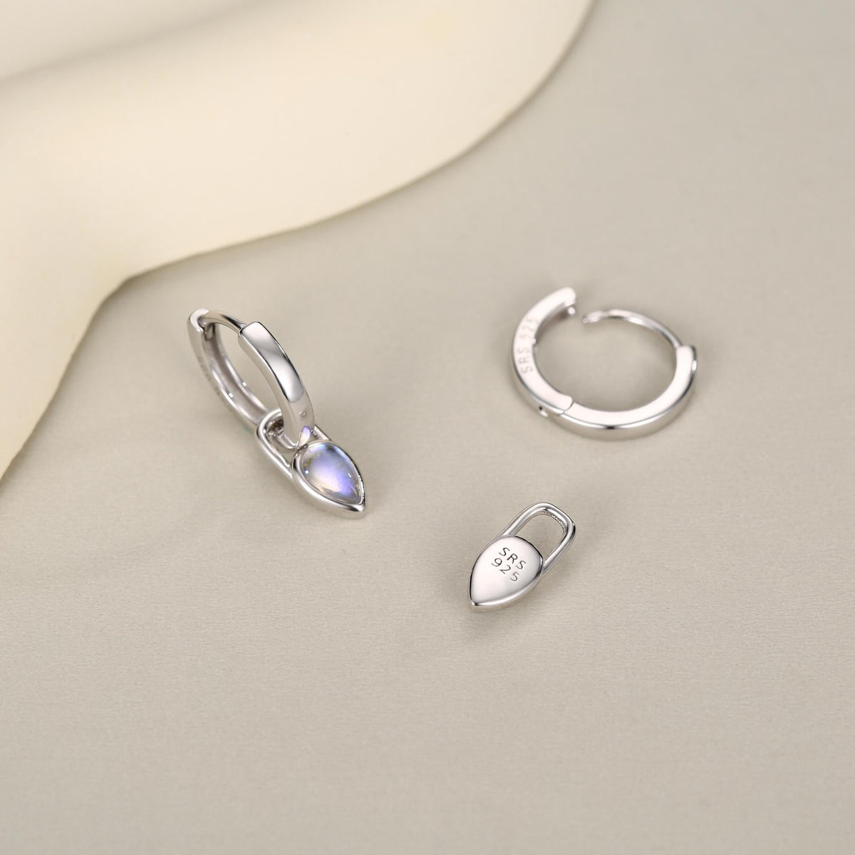 Sterling Silver Moonstone Teardrop Huggie Hoop Earrings