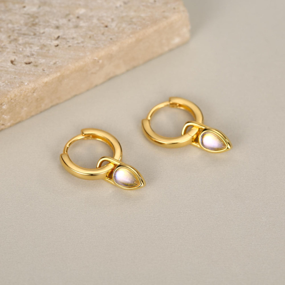 Sterling Silver Moonstone Teardrop Huggie Hoop Earrings