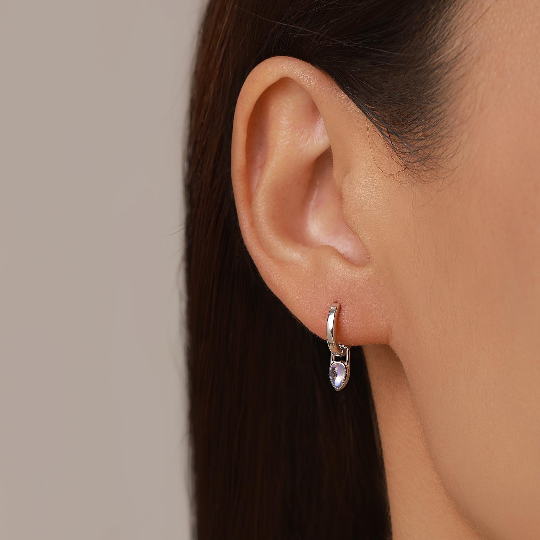 Sterling Silver Moonstone Teardrop Earring Charms for Hoop Earrings