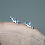 Sterling Silver Blue Enamel Sardine Stud Earrings