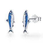 Sterling Silver Blue Enamel Sardine Stud Earrings