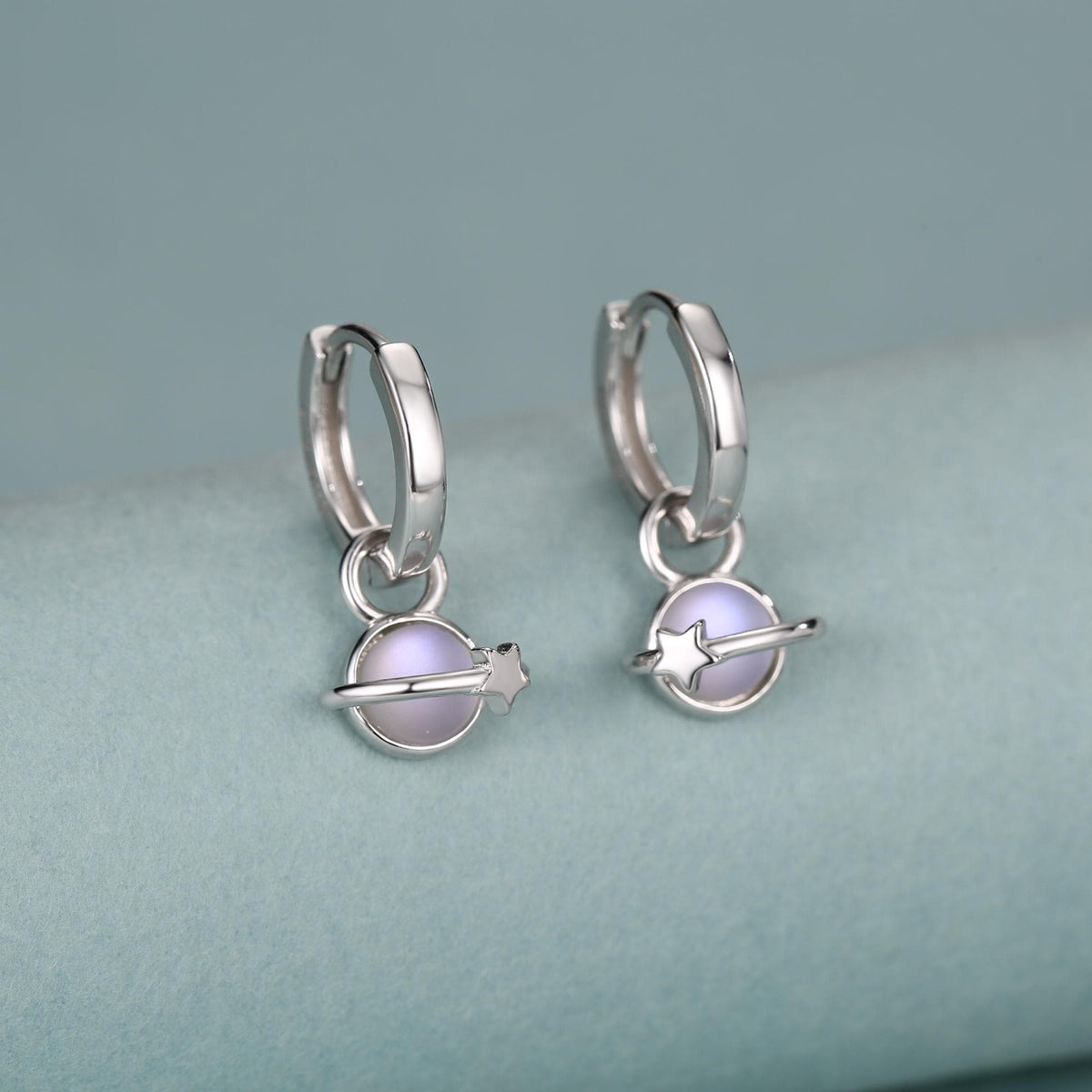 Sterling Silver Planet Charm Huggie Hoop Earrings