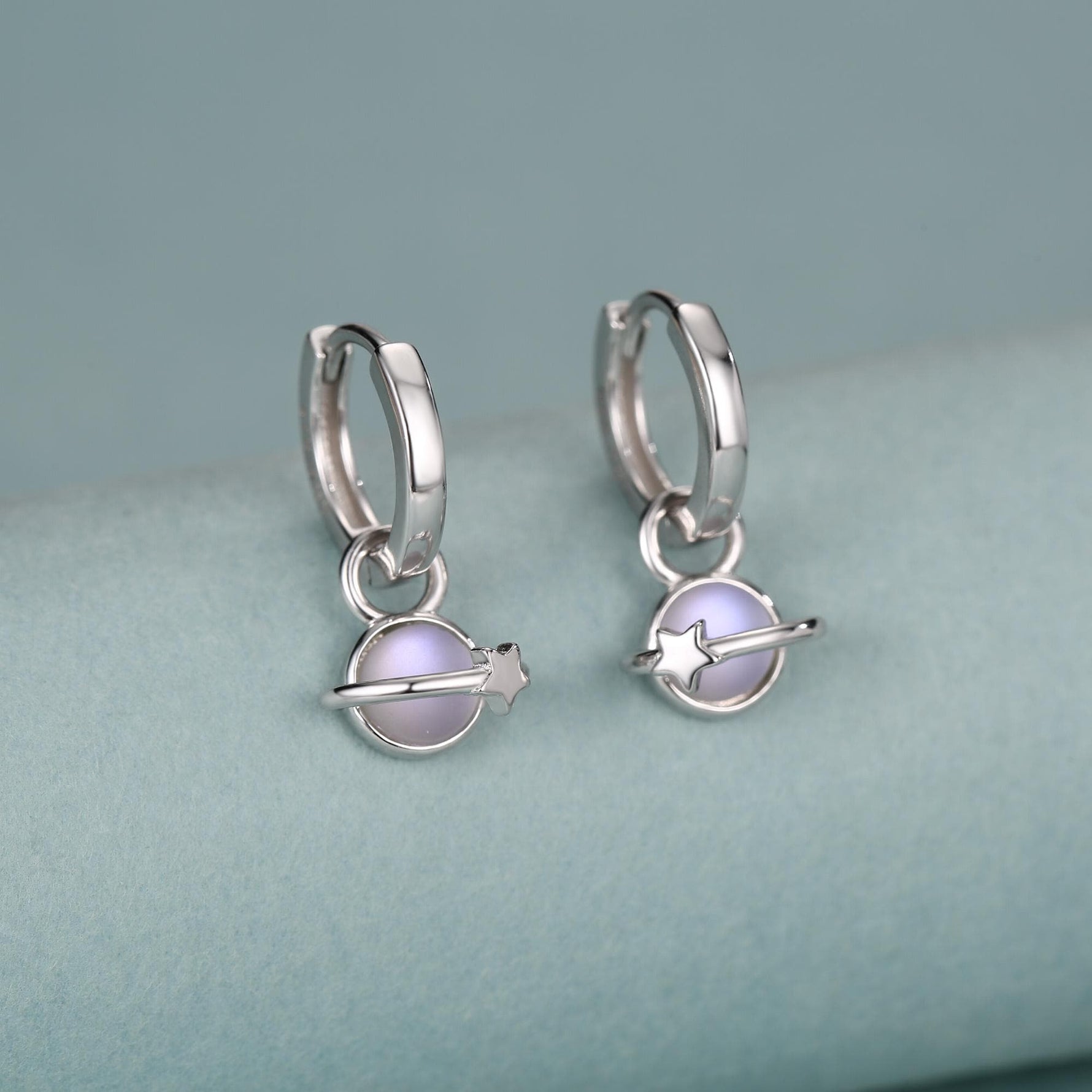 Sterling Silver Planet Charm Huggie Hoop Earrings
