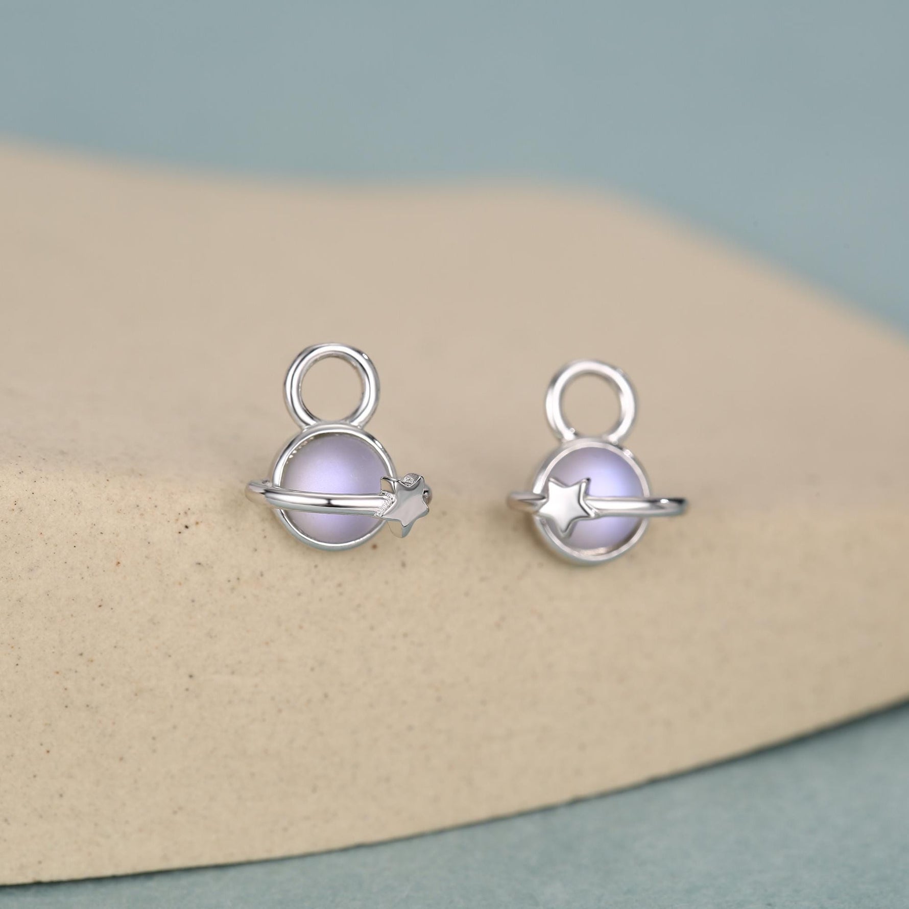 Sterling Silver Planet Charm Huggie Hoop Earrings