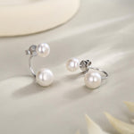 Sterling Silver Double Pearl Ear Jacket Earrings - Genuine Freshwater Pearls