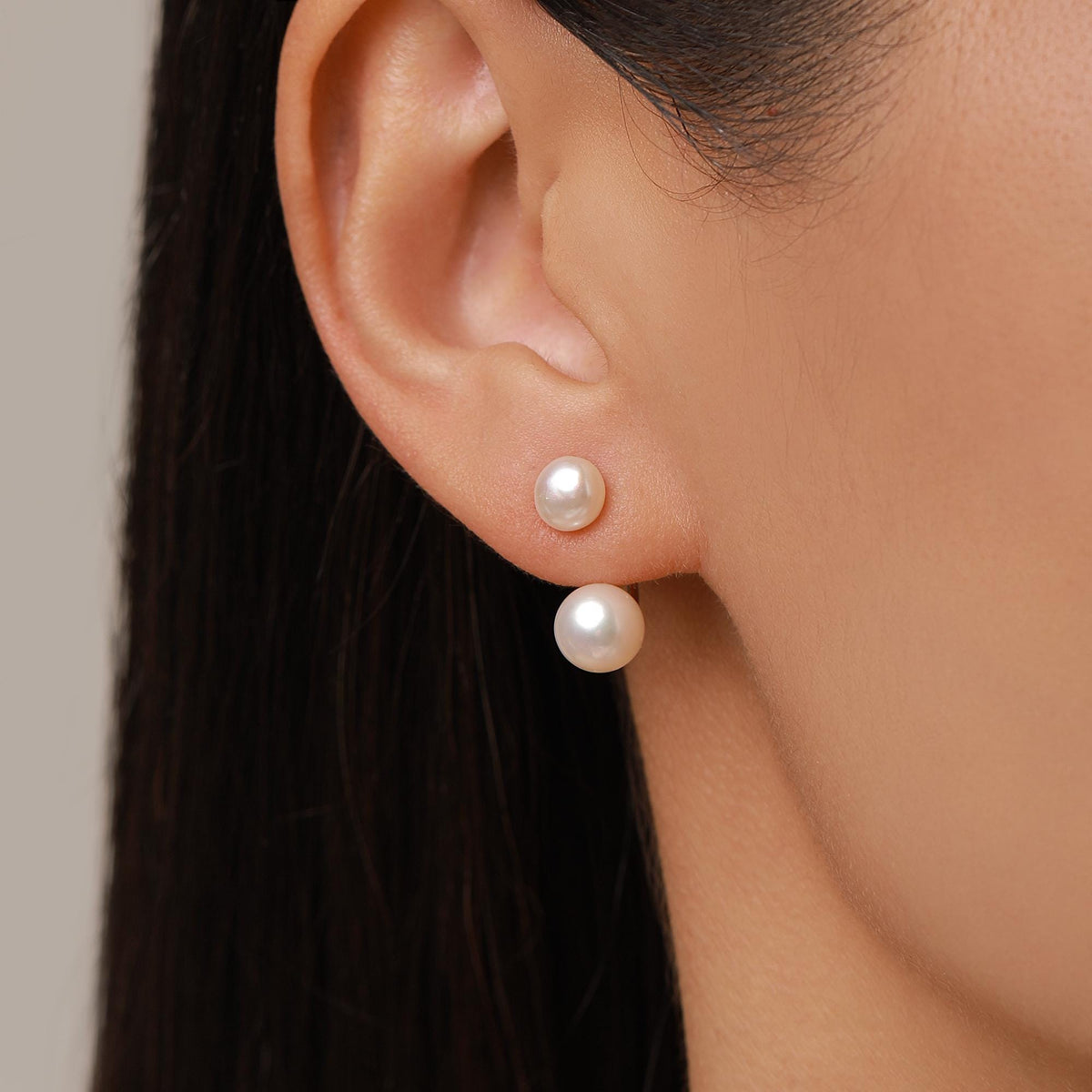 Sterling Silver Double Pearl Ear Jacket Earrings - Genuine Freshwater Pearls