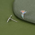 Sterling Silver Bird of Paradise Flower Stud Earrings