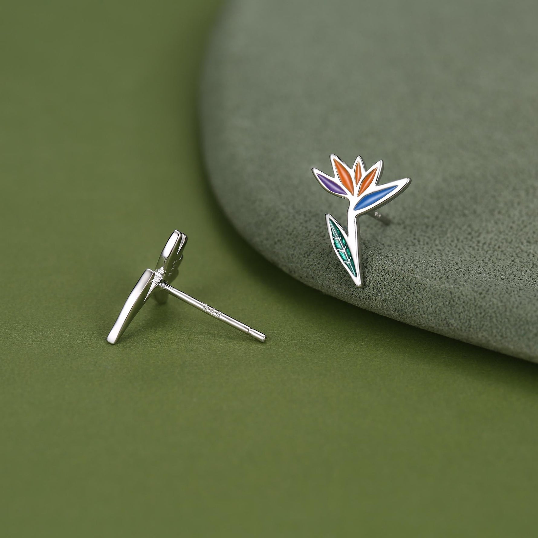 Sterling Silver Bird of Paradise Flower Stud Earrings