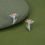 Sterling Silver Bird of Paradise Flower Stud Earrings