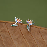 Sterling Silver Bird of Paradise Flower Stud Earrings