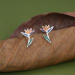 Sterling Silver Bird of Paradise Flower Stud Earrings