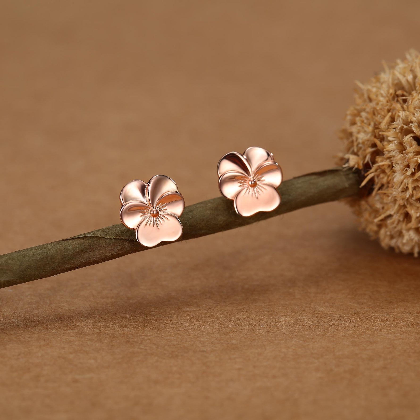 Sterling Silver Pansy Flower Stud Earrings