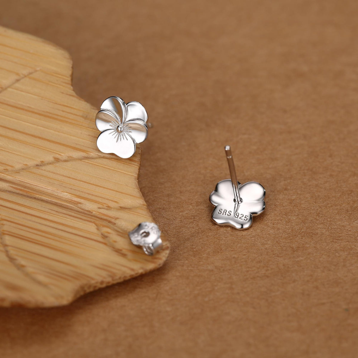 Sterling Silver Pansy Flower Stud Earrings