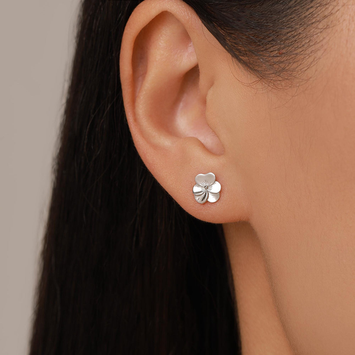 Sterling Silver Pansy Flower Stud Earrings