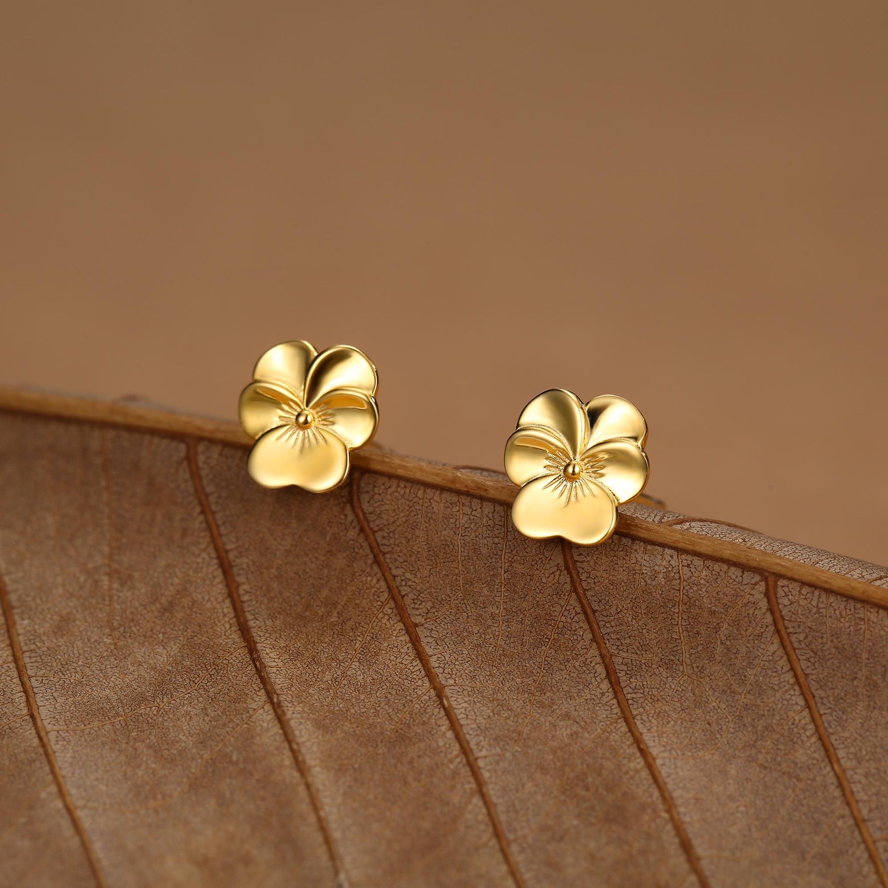 Sterling Silver Pansy Flower Stud Earrings