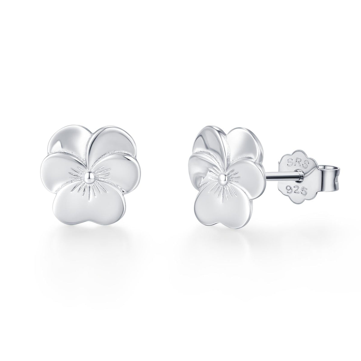 Sterling Silver Pansy Flower Stud Earrings