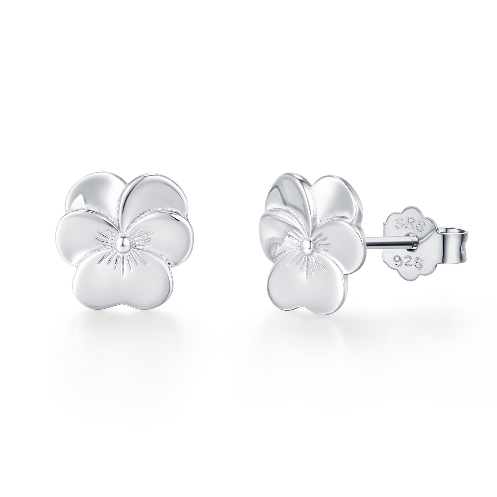 Sterling Silver Pansy Flower Stud Earrings