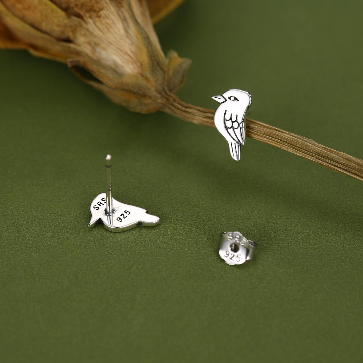Sterling Silver Kookaburra Bird Stud Earrings