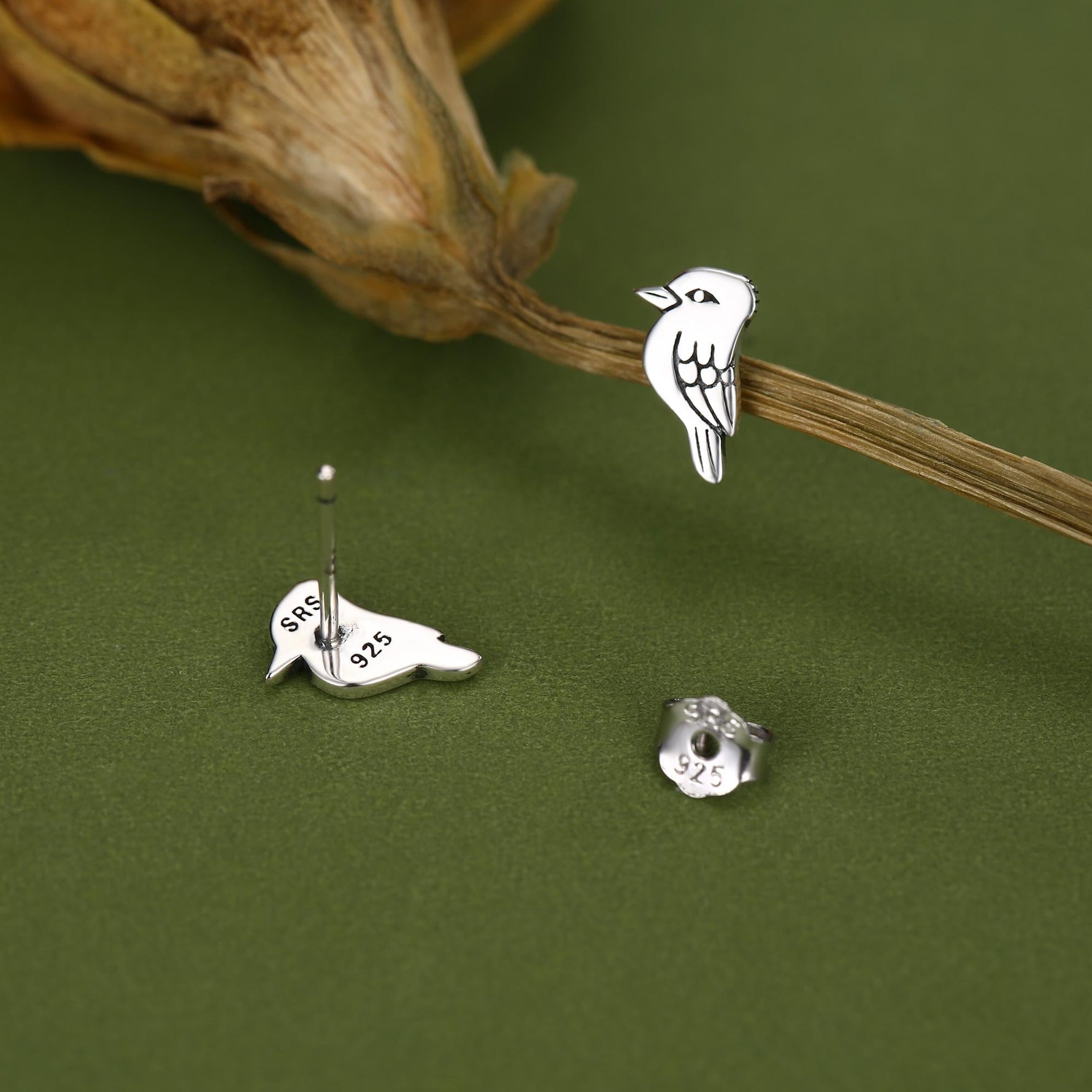 Sterling Silver Kookaburra Bird Stud Earrings
